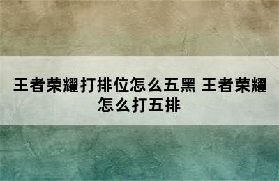 王者荣耀打排位怎么五黑 王者荣耀怎么打五排